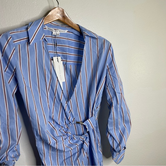 NWT Veronica Beard Afton Shirt Wrap Dress Striped Blue Size 2 - Picture 6 of 15